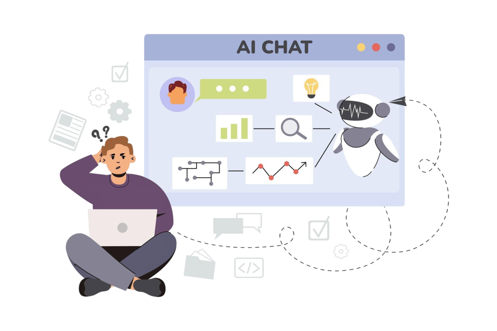 artificial intelligence concept flat man using ai technology help with tasks answer question